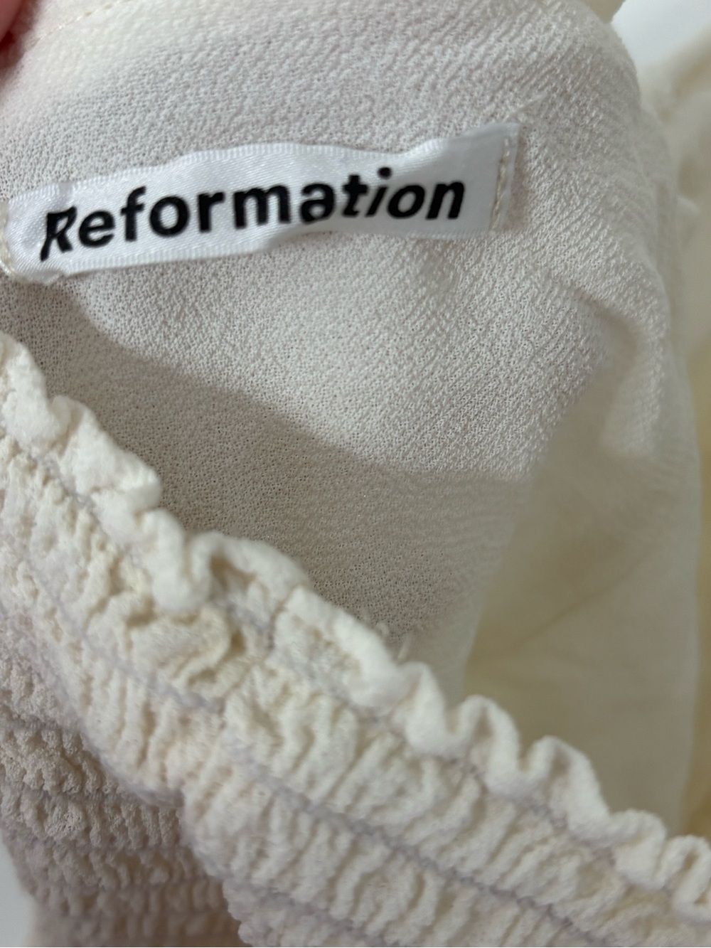 Reformation Cream Ivory Tie Strap Smocked Corset Style Crop Top Size 4 - Picture 6 of 6